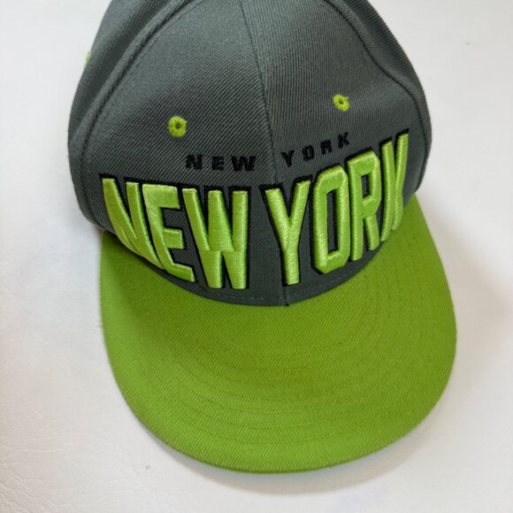 New York Grey & Neon Green Snapback Hat Premium Headwear Adjustable Embroidered - Picture 8 of 8